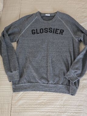 Glossier Gray Crewneck Sweatshirt with Black Logo